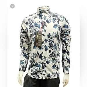 Guide London NWT Button Up Floral  Blue/White Size Small